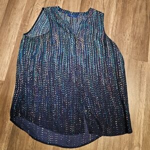 Blue and Black Sleeveless Blouse